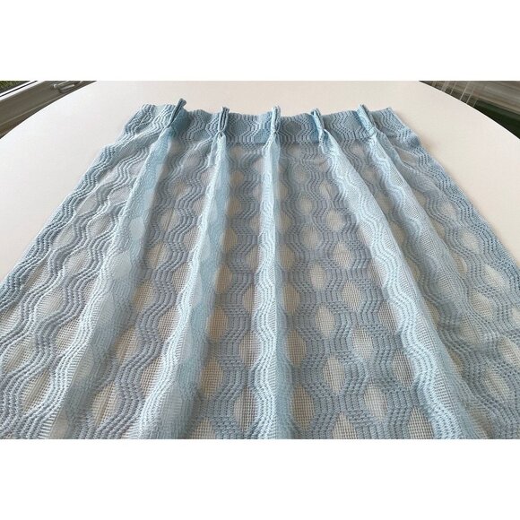 Vintage 80s pleated curtain, light blue mesh, net woven, single panel - Picture 8 of 10